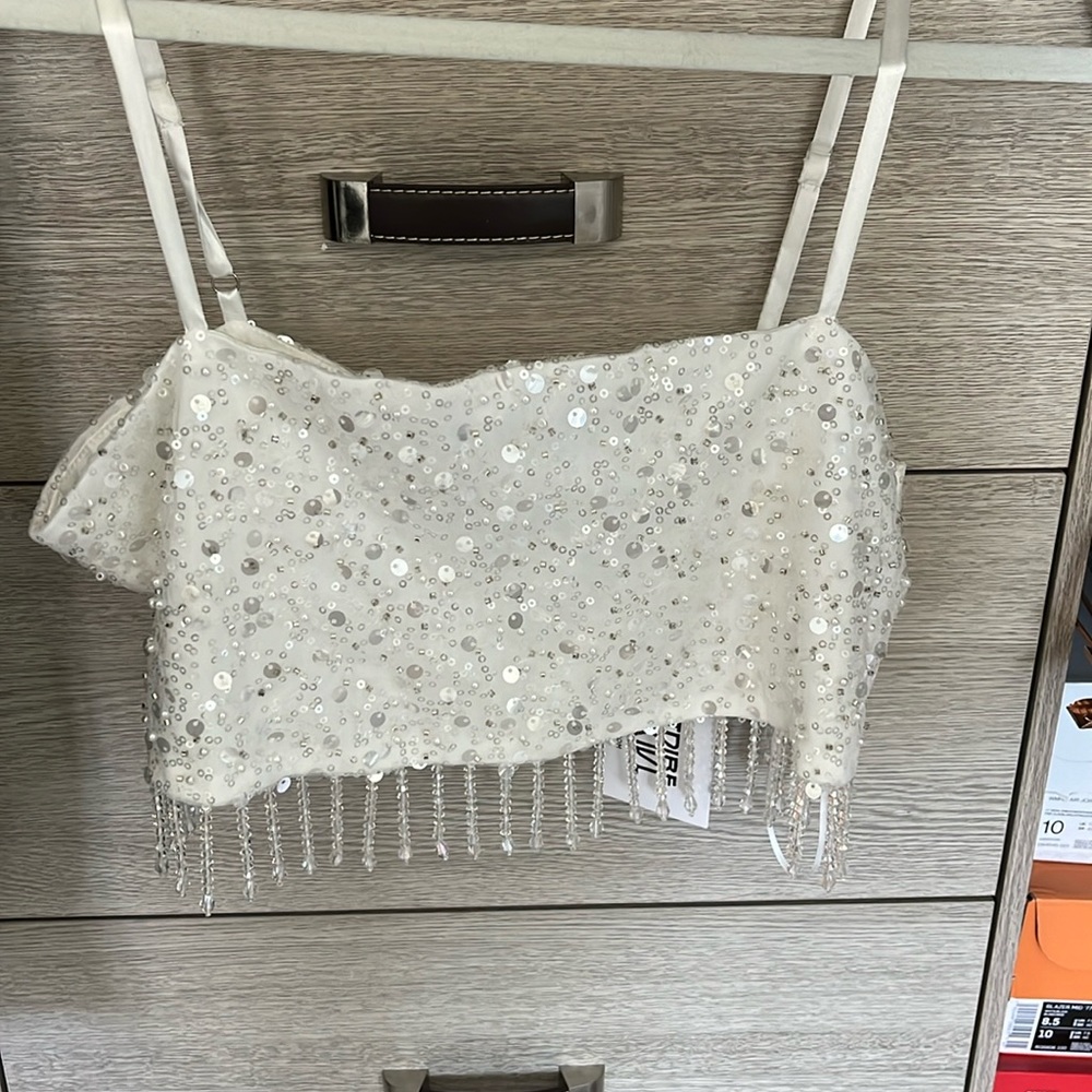 12th tribe affair white sequin crop tank top
